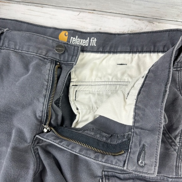 Carhartt Shorts Mens 34x10 Gray Canvas Work Cargo Carpenter Baggy - Picture 7 of 10